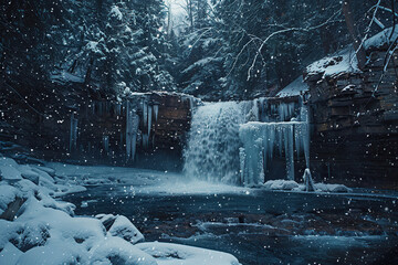 Generative ai on theme of beautiful majestic waterfall in natural nature, national park attraction