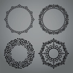 Set of decorative frames Elegant vector element for design in Eastern style, place for text. Floral black and gray borders. Lace illustration for invitations and greeting cards