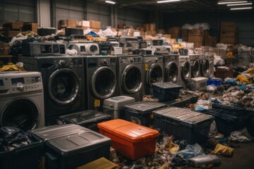 Obraz premium electronic waste, collected for disposal in the trash