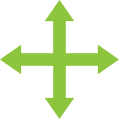 Four way green arrows icon. Editable vector illustration stroke. Transparent background.