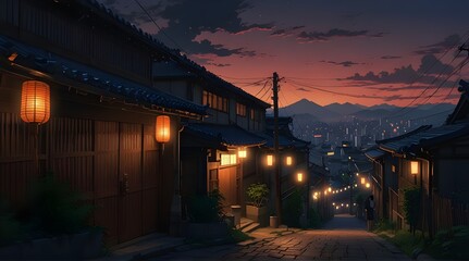 Obraz premium Under the dim glow of streetlights, an ancient cityscape comes to life through a capturing the intricate architecture of historic buildings adorned with colorful graffiti.generative.ai 