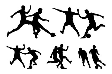 A set of pair soccer player. Player Silhouettes in lots of different poses. High quality isolated on white background. Vector illustration