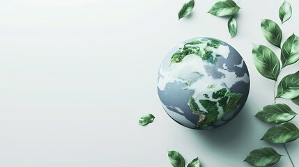 Save our planet Earth day 3d concept background Ecology concept Design with 3d globe map drawing and leaves isolated on white background : Generative AI