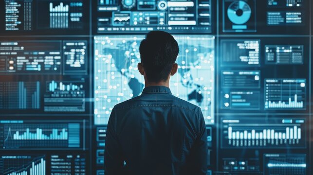 CEOs decisionmaking assistant using AI to evaluate strategic options  front view  Decision enhancer  techbology tone  Monochromatic Color Scheme
