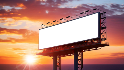 Mock-up of a large empty outdoor billboard against the evening sky, isolated on white or transparent background, png. Generative Ai.