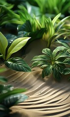 Beautiful lines and shadows of leaves on sand