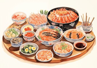 Restaurant color sushi menu. AI generated