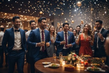 Corporate business people party in office celebrating company business success