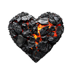 Fire with lava and rocks in shape of heart Isolated on Transparent Background