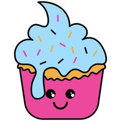 Cupcake Stickers with Kawaii Emotion