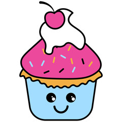 Cupcake Stickers with Kawaii Emotion