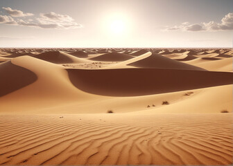 Naklejka premium Cinematic shot, a plain dessert with dunes. AI generative