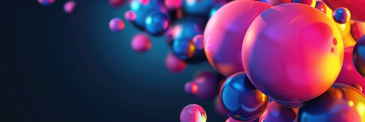 Vibrant pink and blue bubbles float in a fantasy, dream-like digital 3D rendered composition.