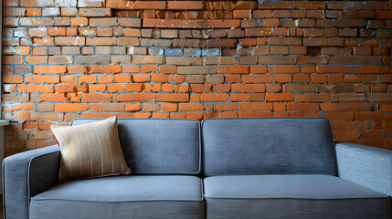 Naklejka premium Sofa against brick wall Ontario Canada : Generative AI
