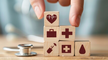 Building Blocks of Healthcare: Symbols on Wooden Cubes