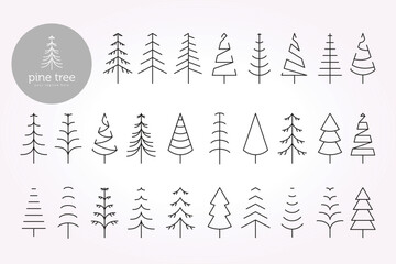 pine tree line art icon logo vector template bundle set. simple pine design illustration pack