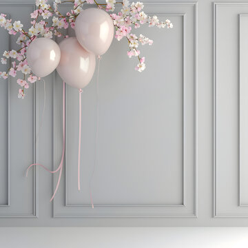 Wall Decoration with bollon and flower space on Grey Background