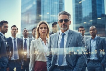 Obraz premium business people conference in city office building in city buildings background