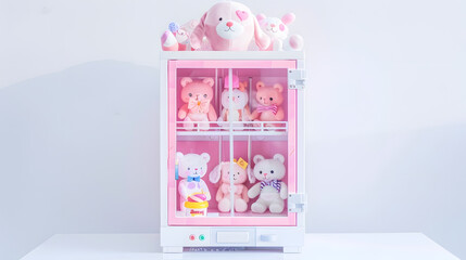 empty white and pink claw machine decorated with pastel pink isolated on white background :...