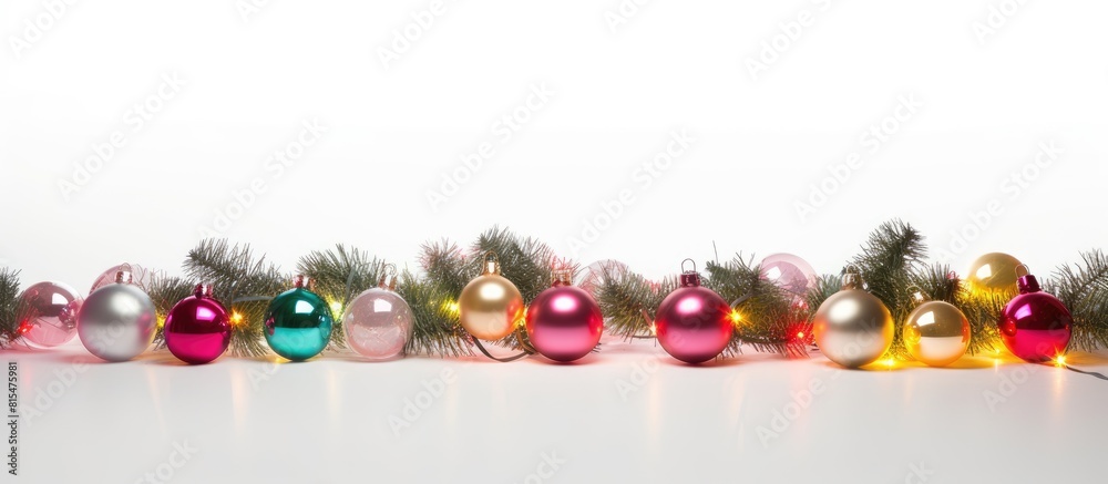 Aufkleber a festive christmas decoration featuring a branch of a fir tree adorned with a garland of light ball
