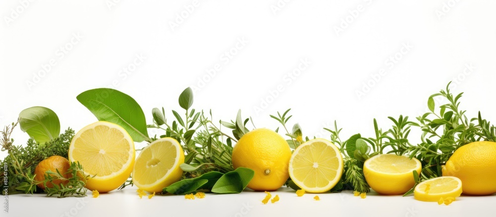 Aufkleber A copy space image showcasing the combination of lemon and thyme ingredients against a white background