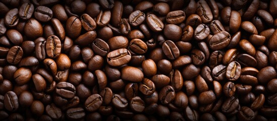 Fototapeta premium Texture background image of coffee beans. Creative banner. Copyspace image