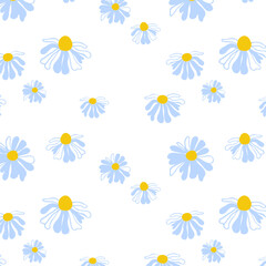 Obraz premium Spring background meadow daisies White seamless Summer pattern Blooming wildflower lush foliage ornament wrapping fabric wallpaper textile mosaic