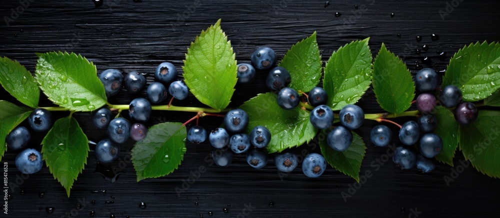 Aufkleber from above a collection of fresh blueberries and black berries are displayed on a wooden table green