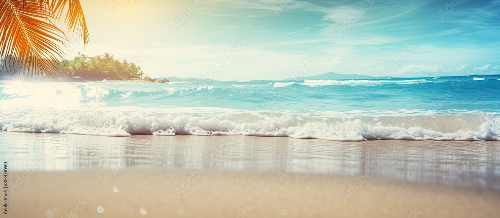 Aufkleber blurry tropical beach with bokeh sunlight waves serving as an abstract background for the phrase hel