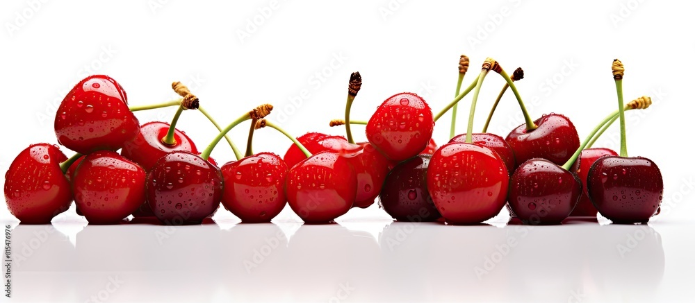 Poster a copy space image featuring a ripe and sweet cherry set against a clean white background