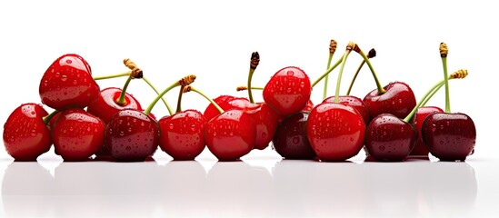 A copy space image featuring a ripe and sweet cherry set against a clean white background