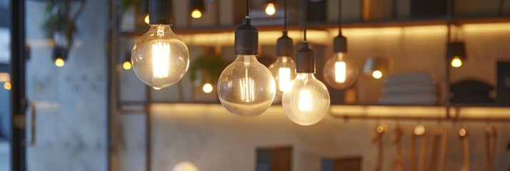 Garlands and light bulbs on windows and indoors. A festive atmosphere. Blurred light.