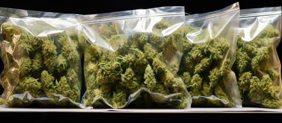 A copious amount of fresh green cannabis buds neatly packaged together creating an enticing copy space image