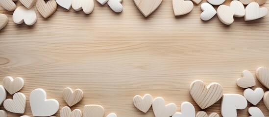Colorless wooden hearts background with copy space image