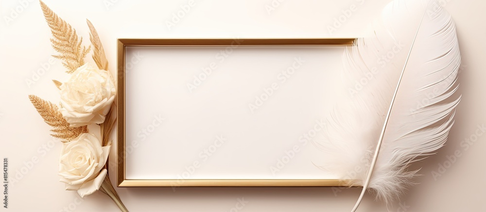 Aufkleber on a white background there is a beautiful photo frame and a decorative dish resembling feathers the