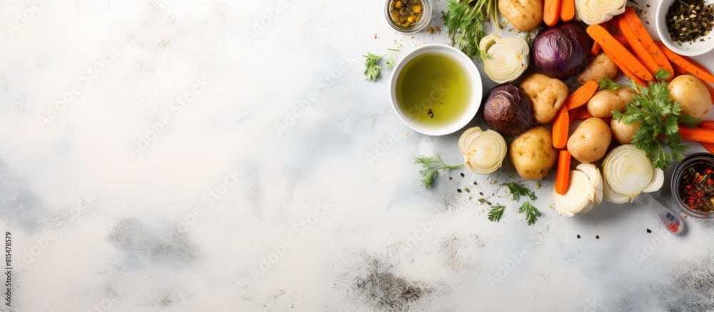 Aufkleber this is a top view image featuring a healthy artichoke dinner made with olive oil potatoes carrots a