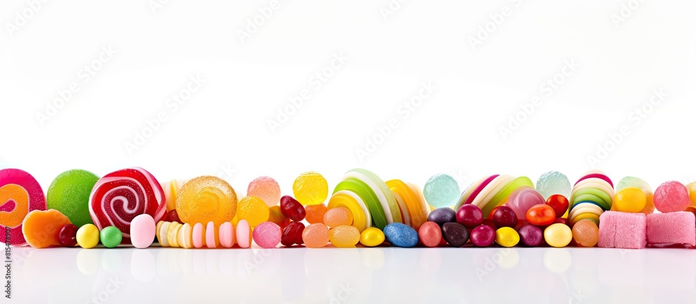 Aufkleber Colorful candies arranged in an appealing way with plenty of empty space around them on a plain white background making it ideal as a copy space image