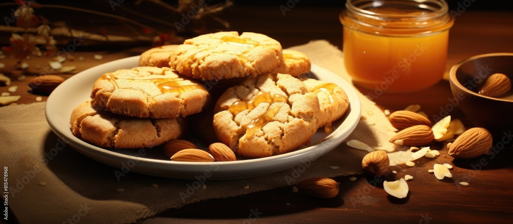Wall mural Peanut style cookies with honey butter Copy space image - Wall murals