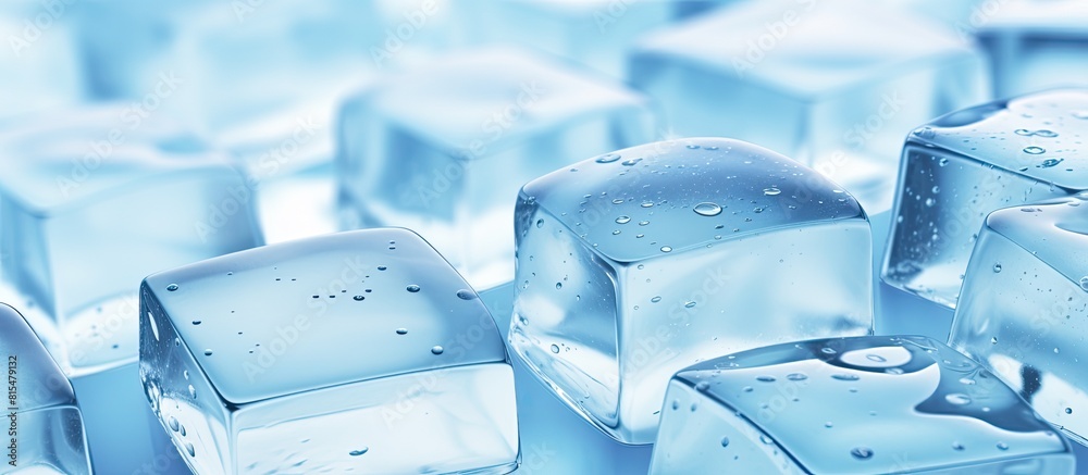 Poster a light blue background sets the stage for crystal clear ice cubes in this copy space image creating