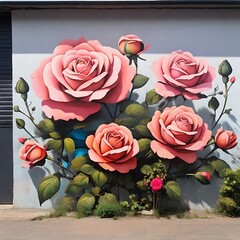 abstract 3d flower street art on road side wall, 3d flower art on street wall