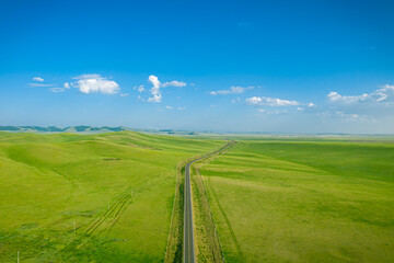 Fototapeta premium Aerial photography of the Dada line prairie in Keshiketeng Banner, Inner Mongolia