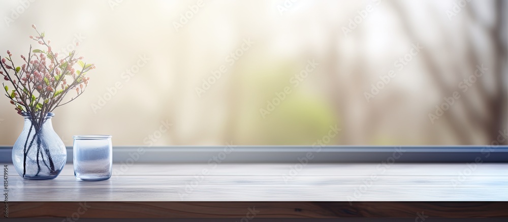 Poster A background image with a blurred window and a table in the foreground providing space for copy. Creative banner. Copyspace image