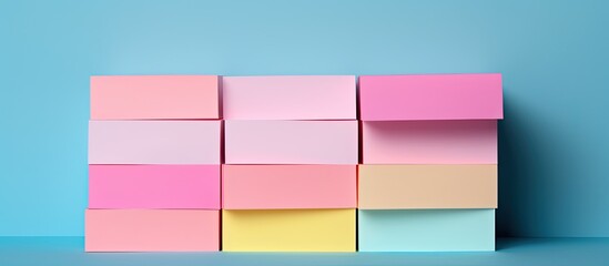 Fototapeta premium Post it notes in the colors of pink blue and yellow are empty and prepared for use as copy space images