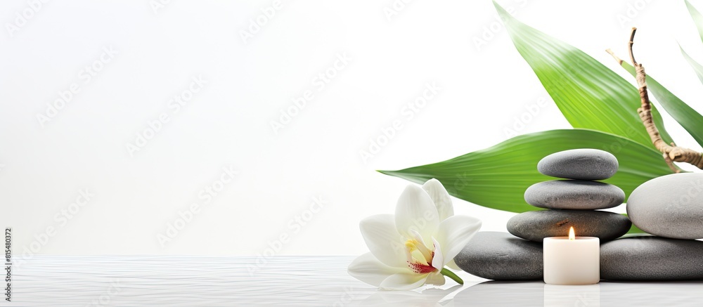 Poster a serene spa ambiance with a white background perfect for capturing stunning copy space images