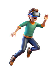 Fototapeta premium 3d illustration of boy jump with VR Box on transparent background