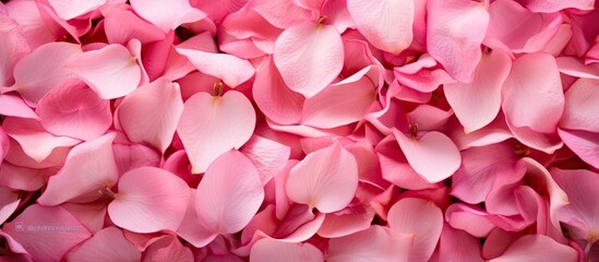 Fototapeta premium A close up of pink Bougainvillea flower petals in a field providing copy space and a natural background texture for your design needs
