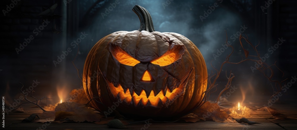 Aufkleber the halloween pumpkin with a creepy grin ready to be carved illuminated and placed in a spooky atmos