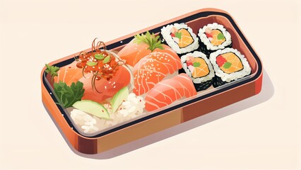 Bento box flat design front view culinary theme water color Complementary Color Scheme