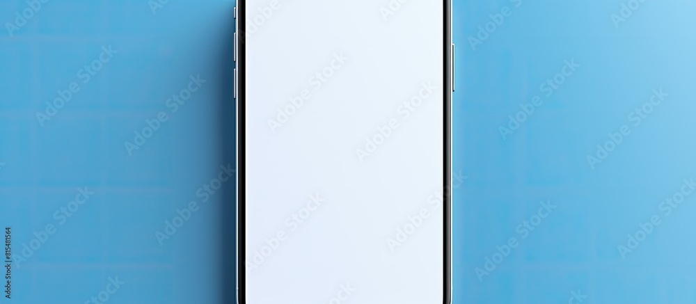 Poster a smartphone with a white screen is placed in a pocket on a blue background providing ample space fo