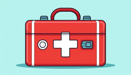 Obraz premium First aid box flat design front view health theme cartoon drawing Tetradic color scheme